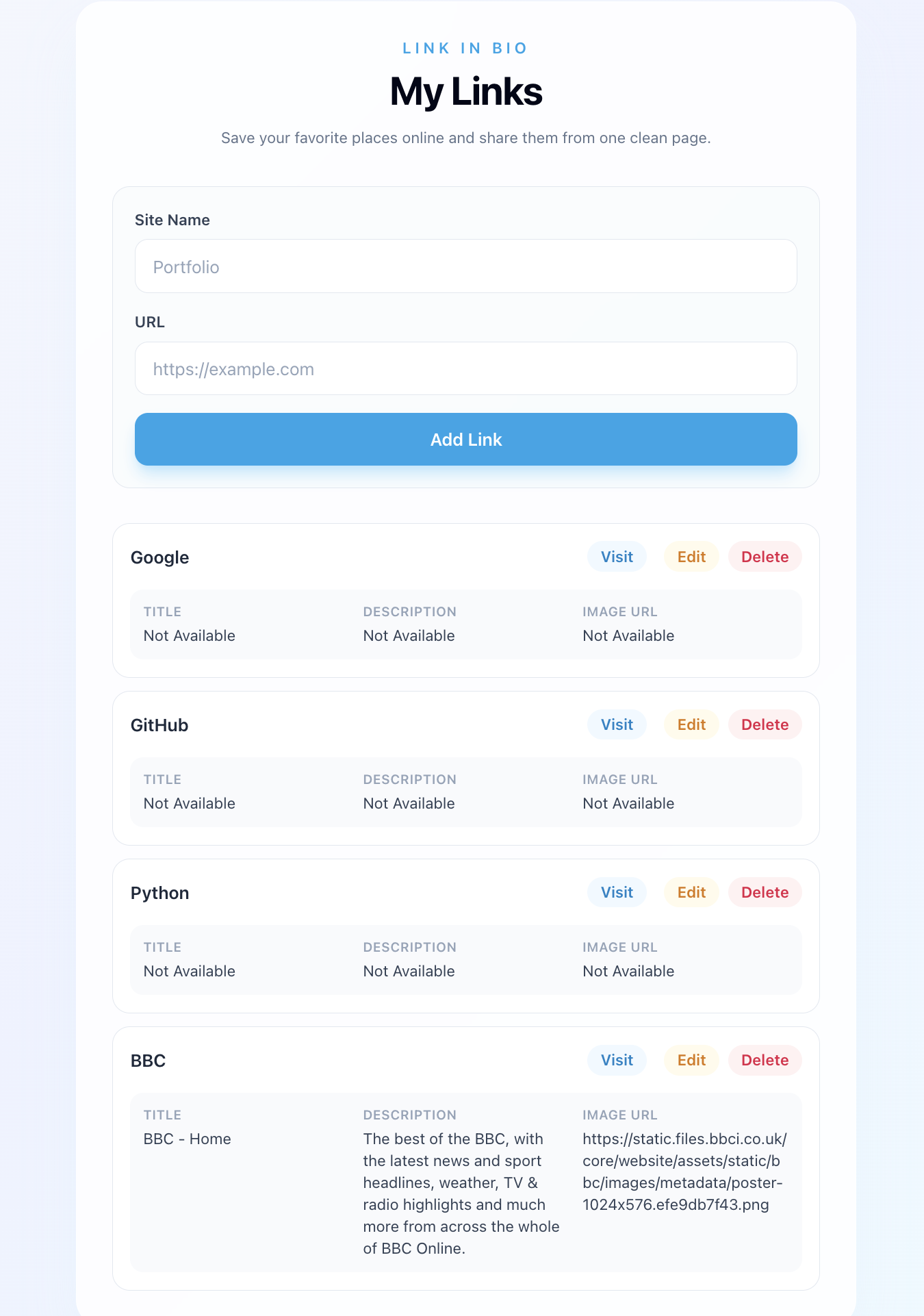 The first version of the live-data feature. Additional information is now being collected and displayed alongside links.