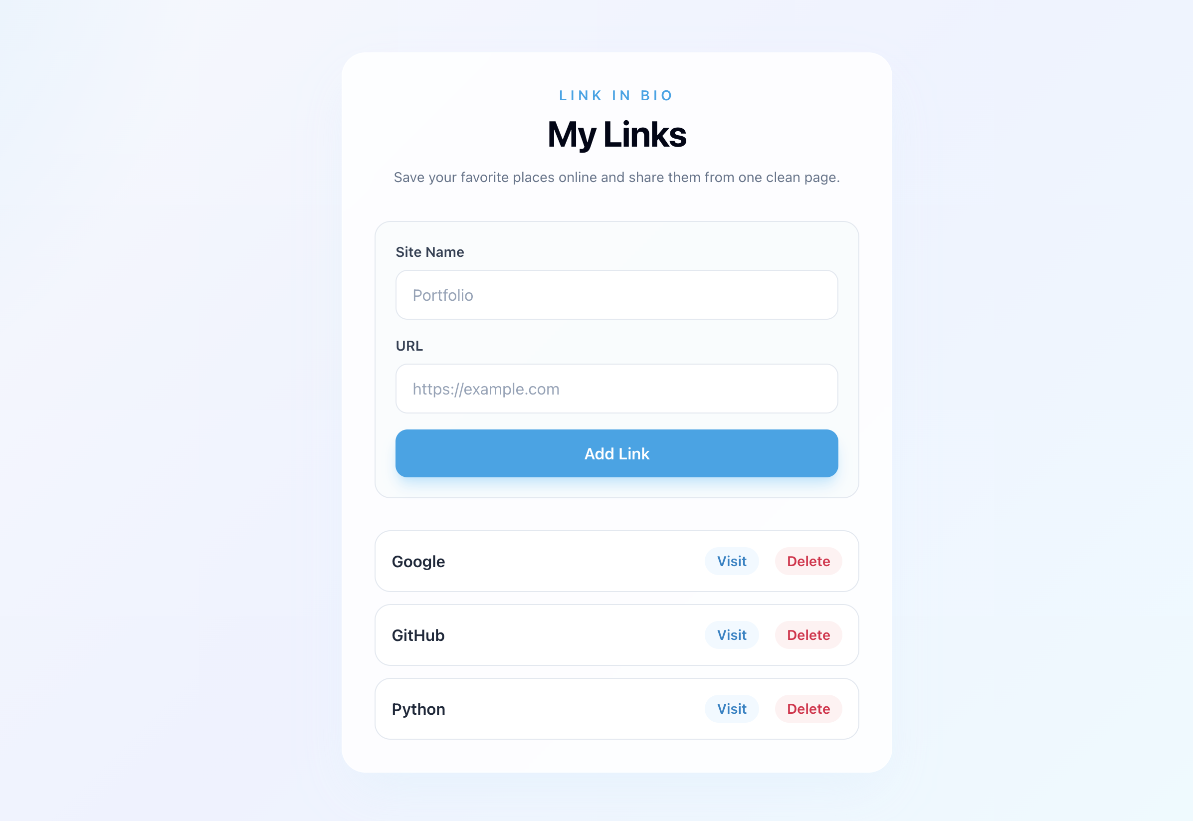 Users could now delete links as well as add them.