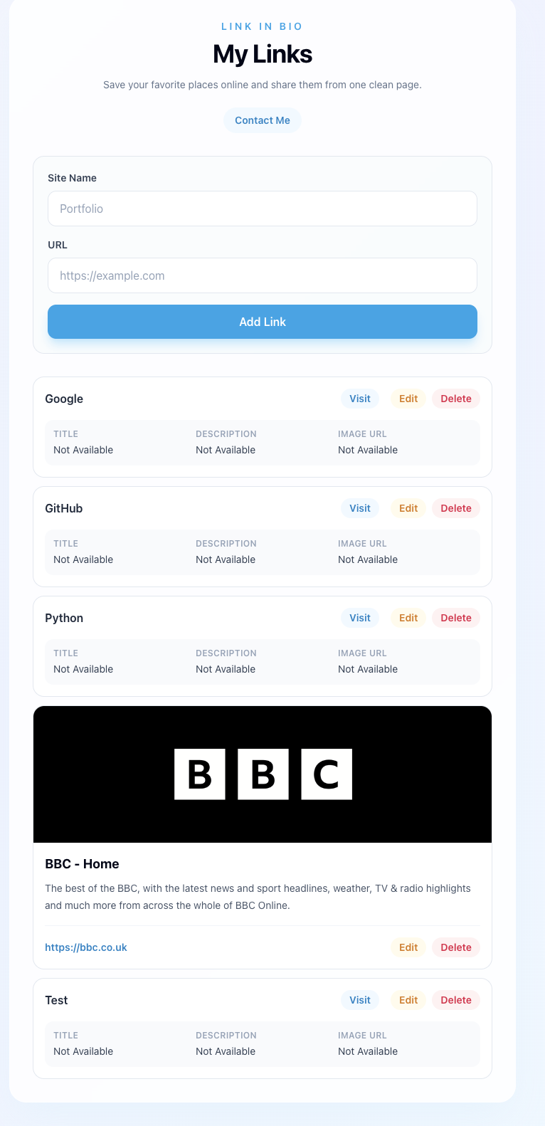 The application accepts a fake URL without any visible indication that something is wrong.